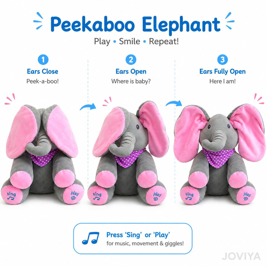 Peekaboo - Musical & Interactive Peekaboo Elephant Plush Toy | Heleina Amelié