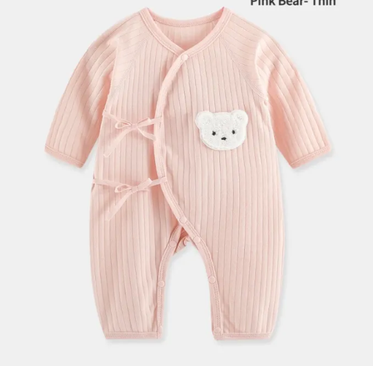 LittleCuddle™ Bear Kimono Romper | Soft Cotton Long-Sleeve Newborn Baby Bodysuit