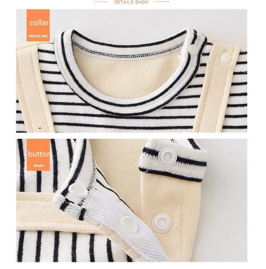 DinoSnuggle™ Baby Dinosaur Romper | Soft Cotton Summer Outfit with Striped Sleeves